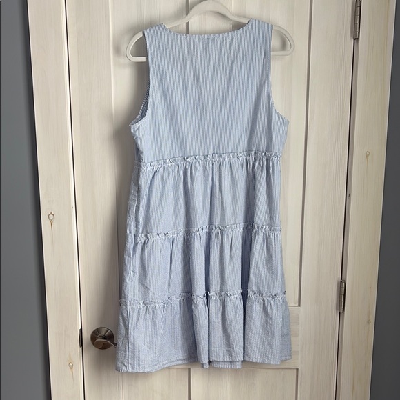 J. Crew Blue Tiered Ruffled Seersucker Dress - Picture 3 of 3